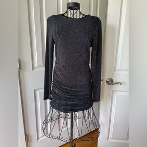 Leith slinky black multi glitter long sleeve evening dress, size M